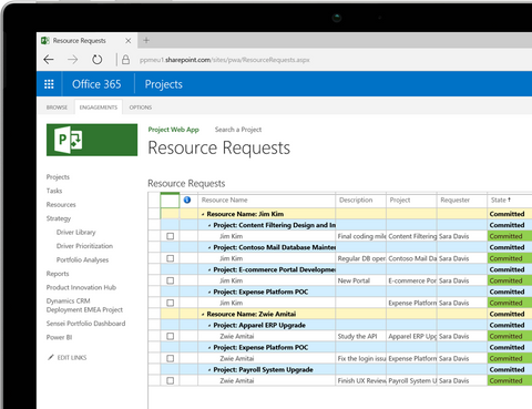 Systematic resource request in Microsoft Project 2016