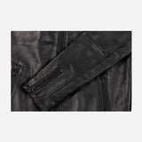 Mandarin Collar Leather Jacket, Black