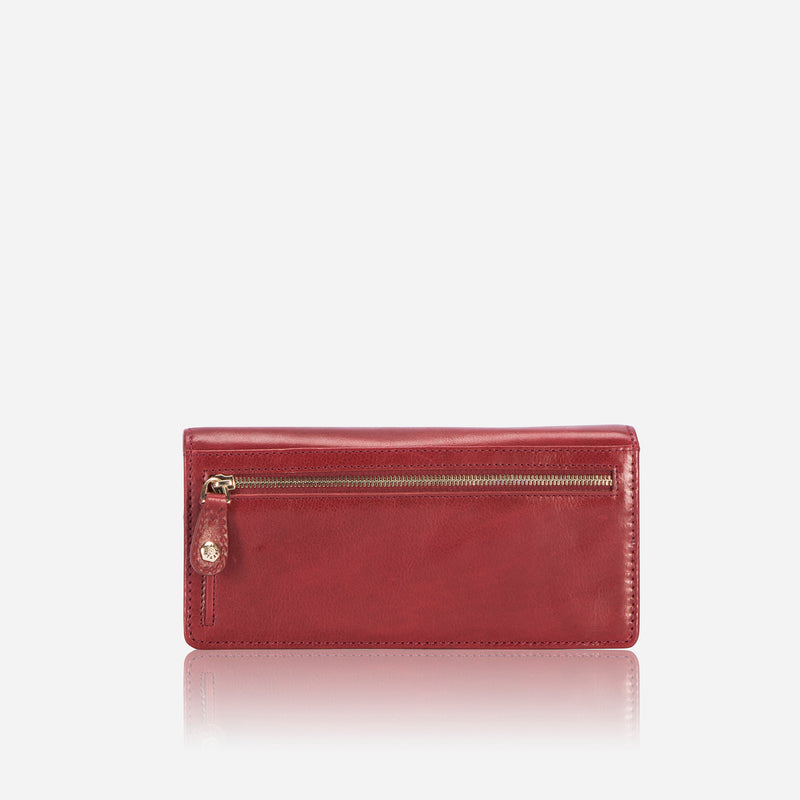 Large Multi-Compartment Leather Purse, Red