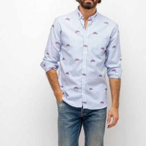 Striped Shirt with Embroideries: Blue Stripe