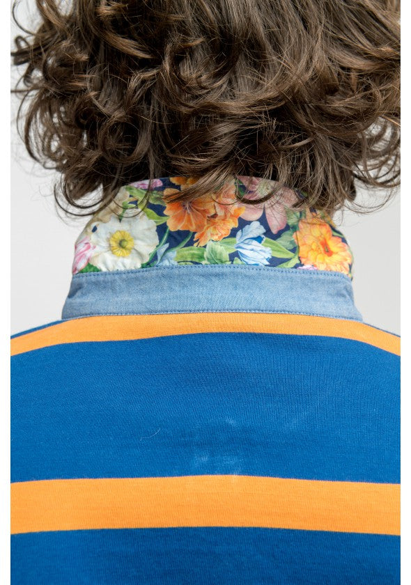 Striped Jersey Polo: Orange/Royal