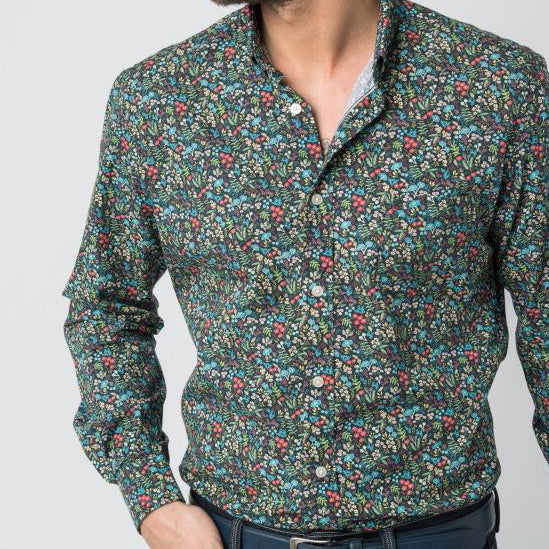 Micro Flowers Print Shirt: Navy