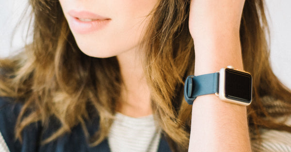 Monowear Classic Leather Band in Navy with Gold hardware