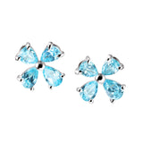 Large Silver and Blue Cubic Zirconia Flower Petal Stud Earrings