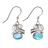 Silver and Aquamarine Blue Cubic Zirconia and Pearl Drop Earrings