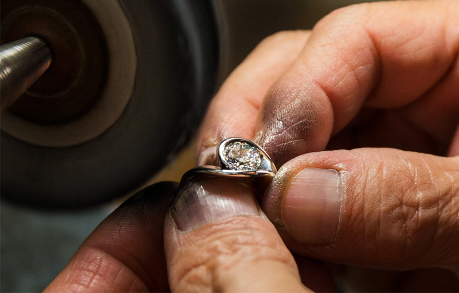 Diana Vincent Process showing polishing for engagement ring