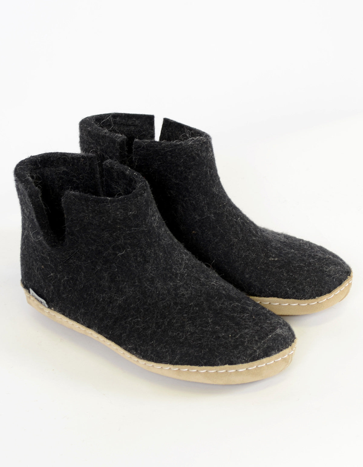 Glerups Women's Wool Boot Leather Sole Charcoal - Still Life - 3