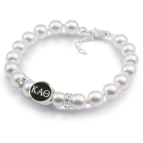 Kappa Alpha Theta White Pearl Antique Bead Bracelet
