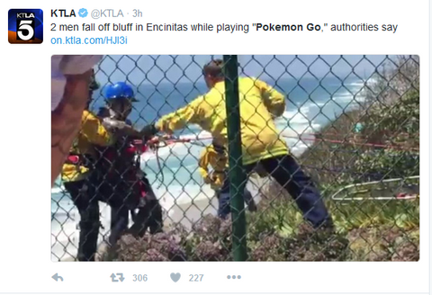 "2 men fall off bluff in Encinitas while playing "Pokemon Go," authorities say on KTLA.com" 