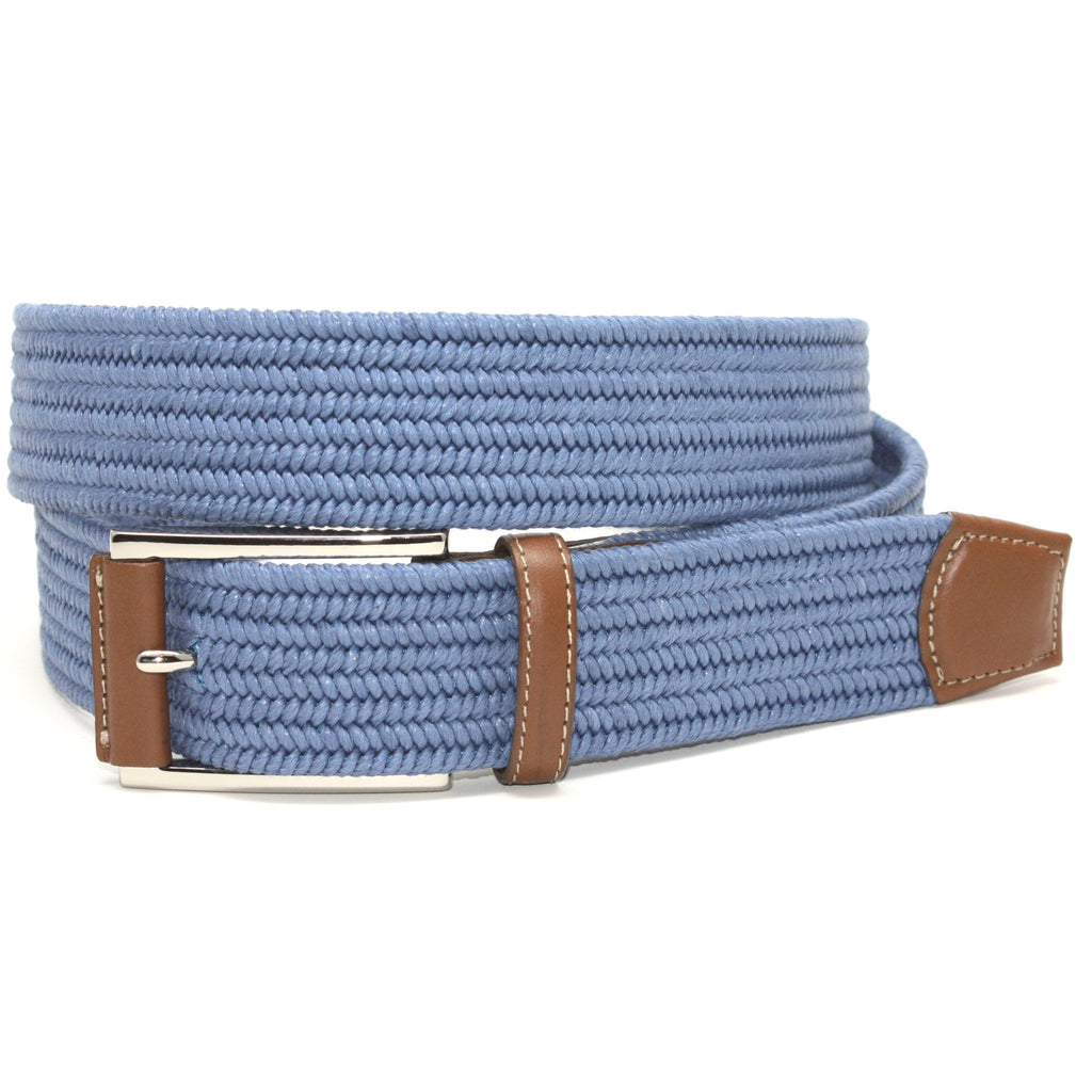 Italian Mini Woven Cotton Stretch Blue 35mm Belt | Blue Lion Men&#39;s Apparel