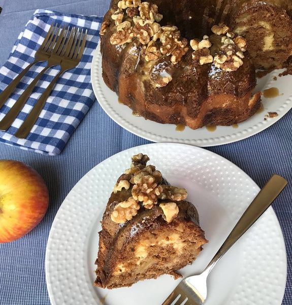 Caramel Walnut Apple Cake with Cream Cheese Filling