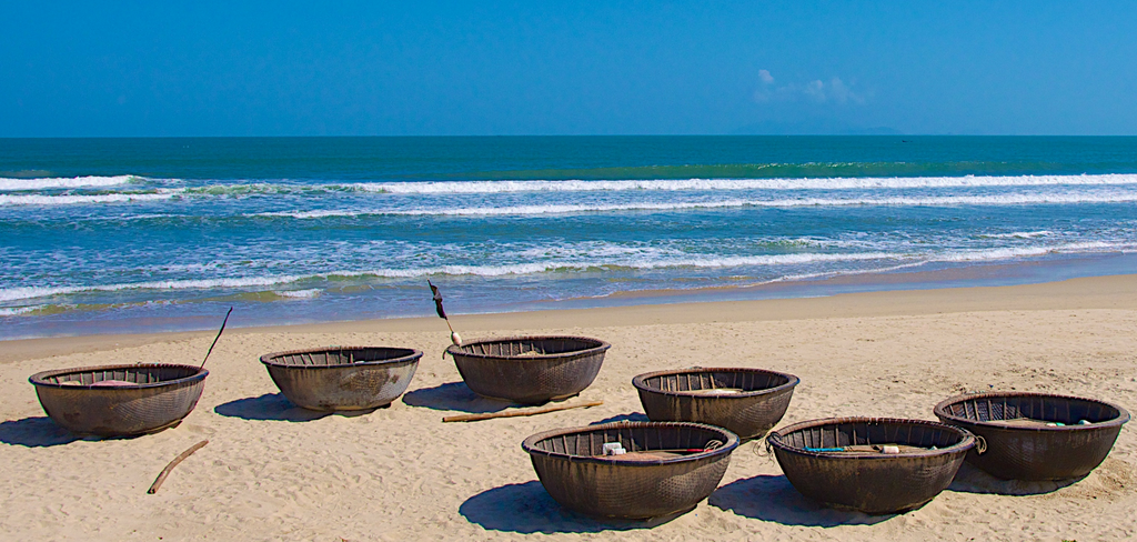 Vietnamese beach scene - fishing boats