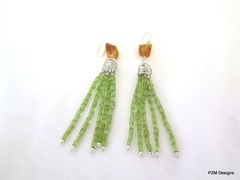 peridot tassel earrings