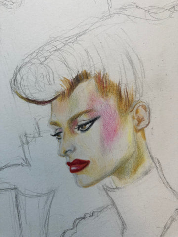 Colour pencil face fashion illustration