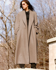 Cashmere coat with shawl collar.