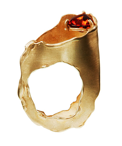 Discreetly Bizarre 18ct Fairtrade Gold ring with trillion-cut fire-citrine 