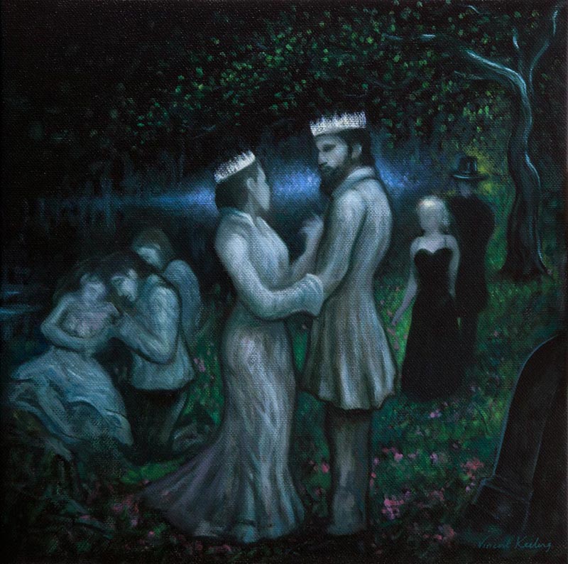 Fairytale type of painting featuring a King and Queen