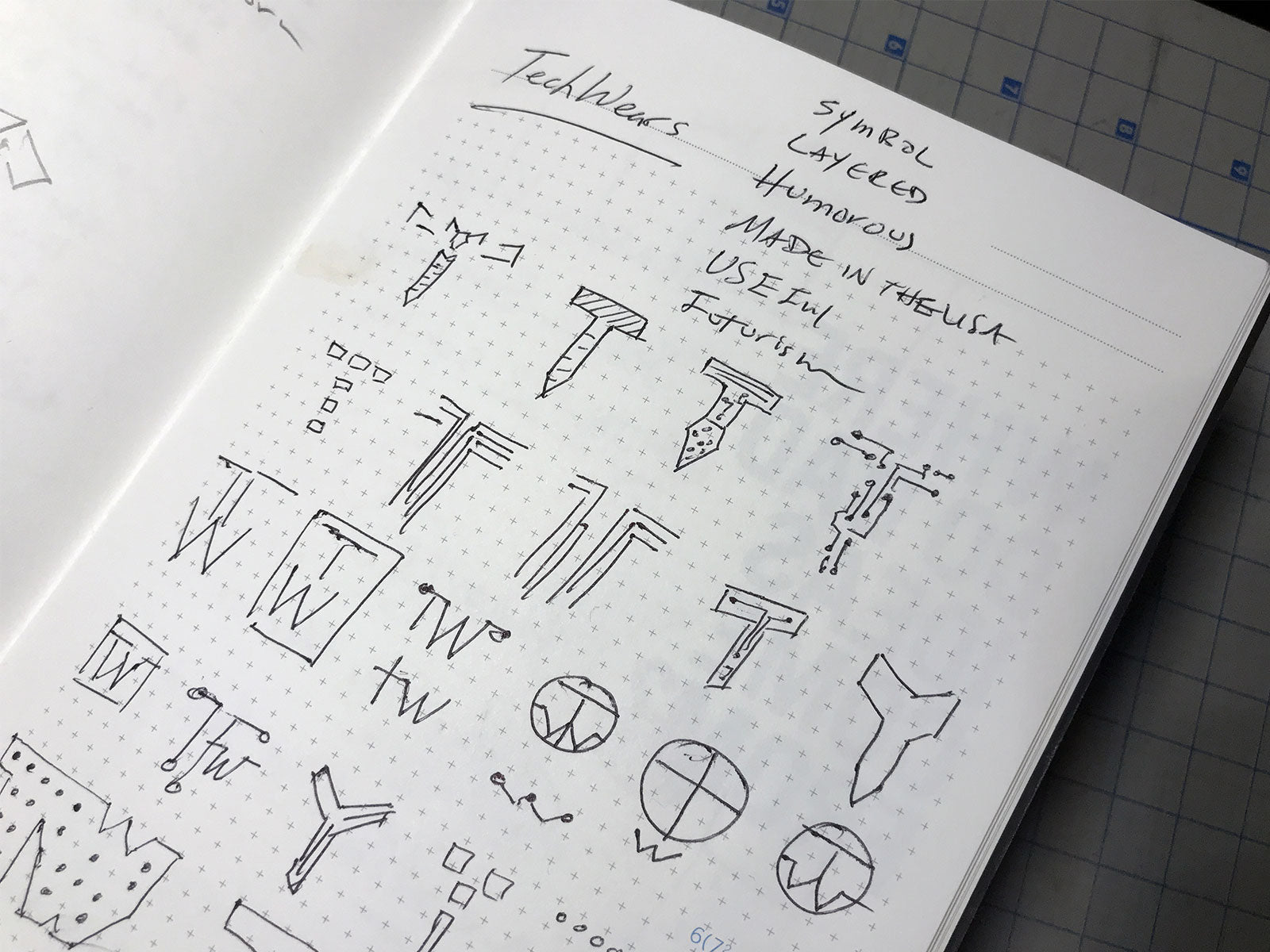 Initial sketches of TechWears logo redesign