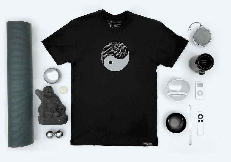 Techy Yin Yang Graphic T-shirt in black by Story Spark