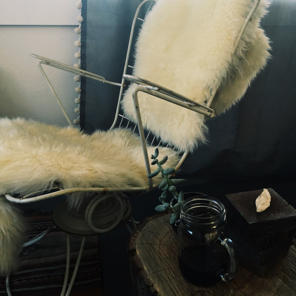 Bohemian AirBnB Joshua Tree Sheep Skin Chair