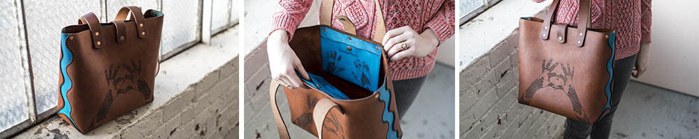 Hand and Hide Henna Love Leather Tote Bag