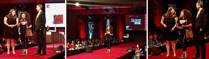 Hand and Hide models their leather tote bag at Girls Inc Power of the Purse gala. 