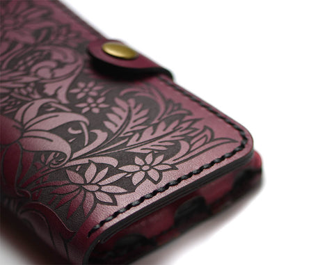 Hand and Hide Leather Phone Wallet with floral engraving