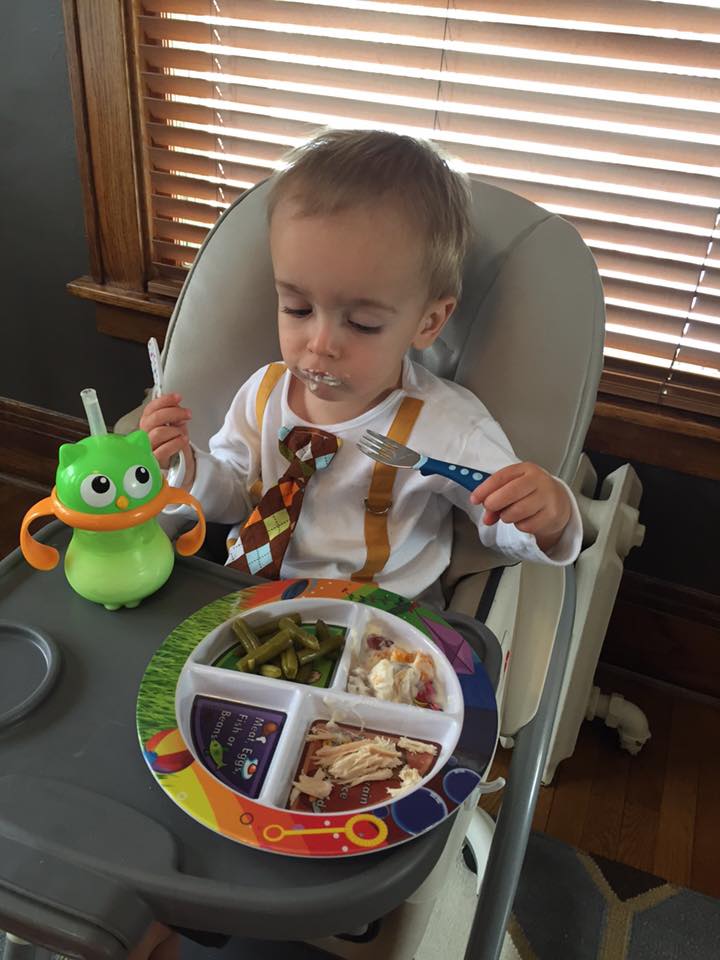 Baby eating thanksgiving dinner