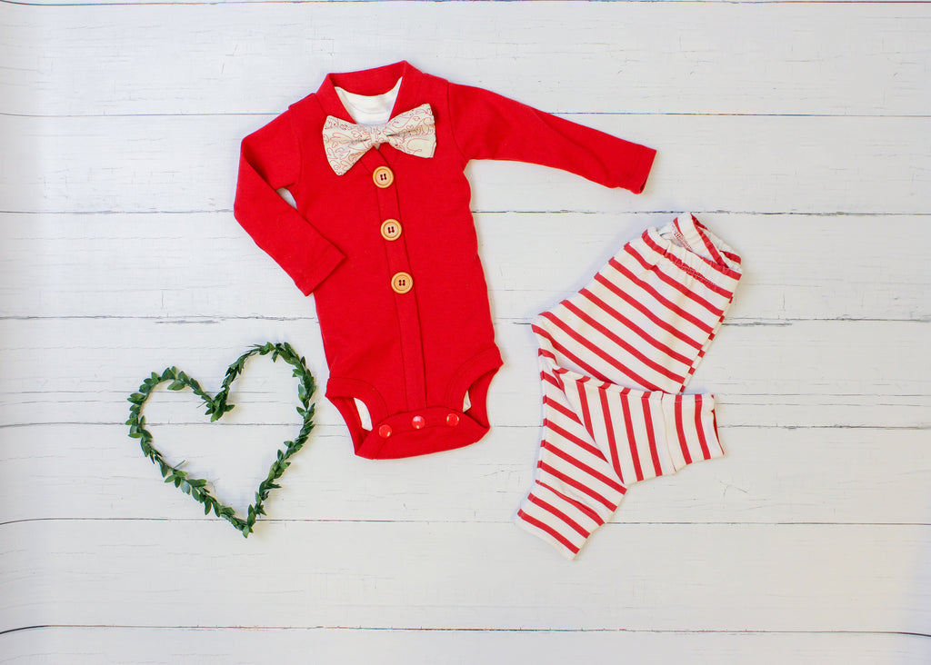Baby Boy Valentine Outfit - Red Bow Tie