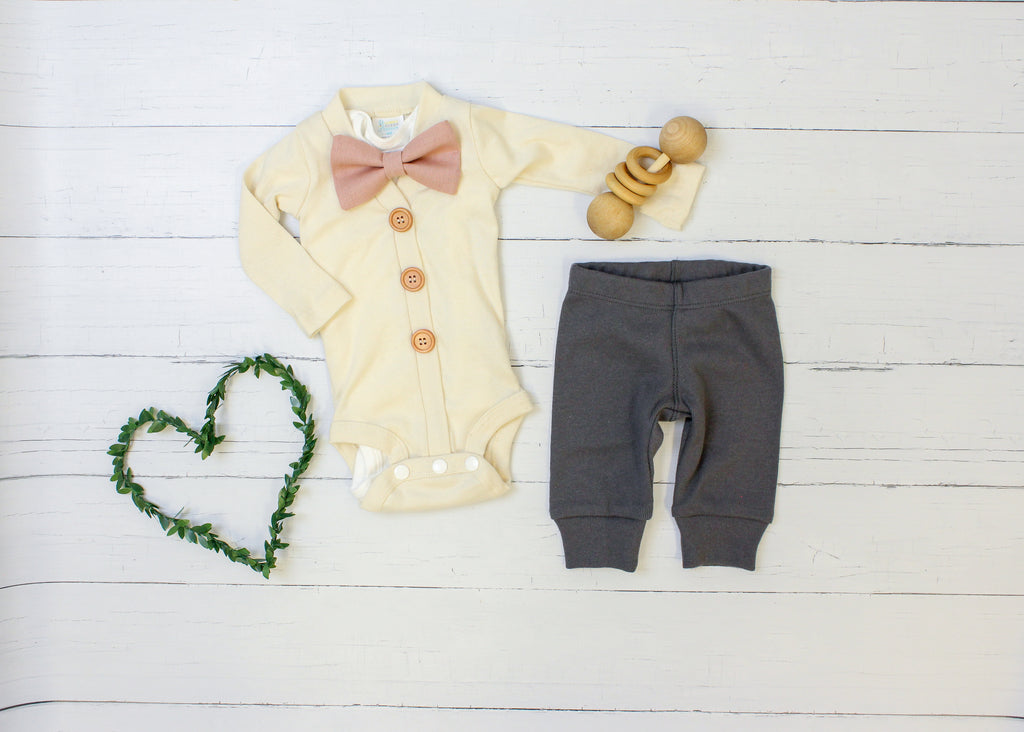 Baby Boy Valentine Outfit - Cream Blush Gray