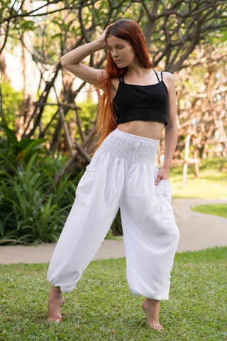 white hippie pants