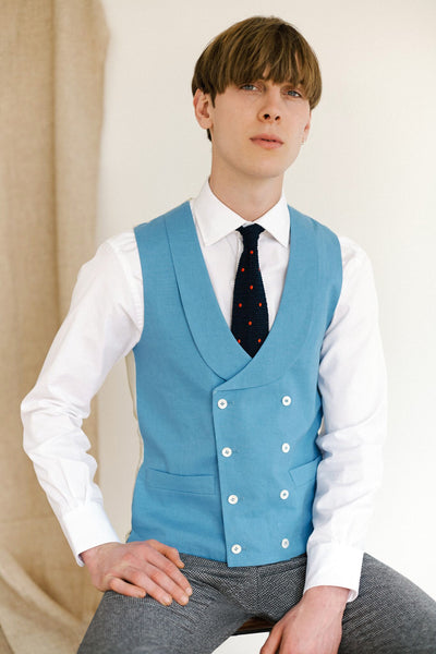 Azure Blue Double Breasted Waistcoat