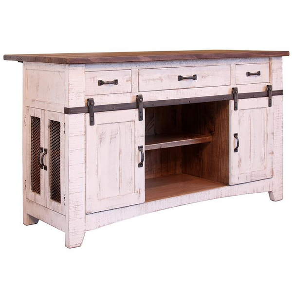 Crafters and Weavers Greenview Kitchen Island Distressed White Farmhouse Style Sliding Doors