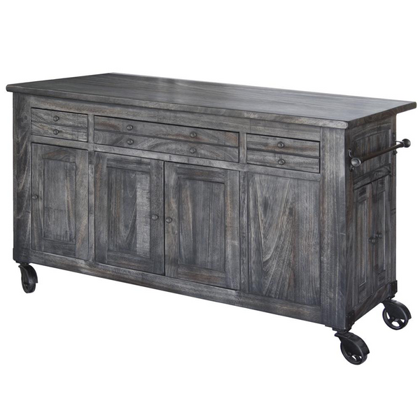 Crafters and Weavers Contemporary Solid Wood Freestanding Kitchen Island Warm Grey Stain