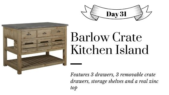 Farmhouse Rustic Distressed Reclaimed Wood Kitchen Island with Crates and Zinc Prep Table