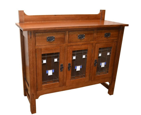 SOLID OAK ARTS AND CRAFTS STAINED GLASS BUFFET