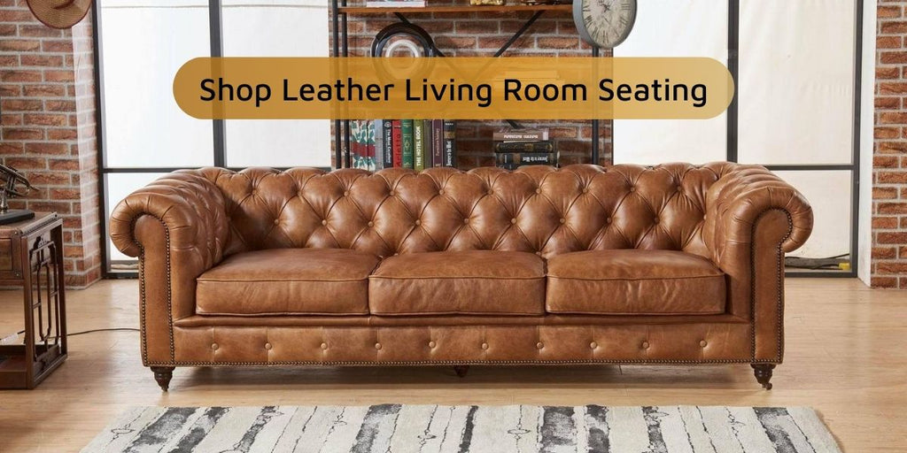 Crafters and Weavers Contemporary Leather Chesterfield Sofa Light Brown