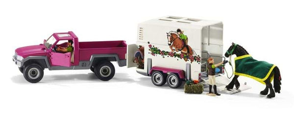 Schleich horse sets include pickup and trailer with horses and accessories.