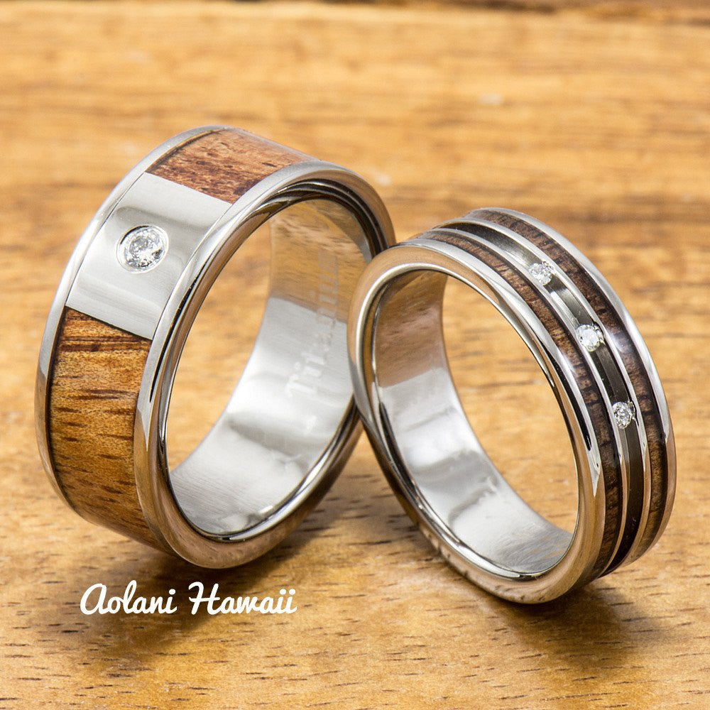 Beveled Edges Cavalier Jewelers 8MM Mens Titanium Ring Wedding Band Hawaiian Koa Wood Inlay 
