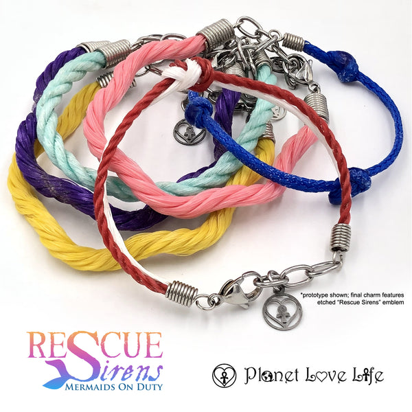 Salvaged ghost net bracelets made by Planet Love Life, inspired by the lifeguard mermaids of "Rescue Sirens"