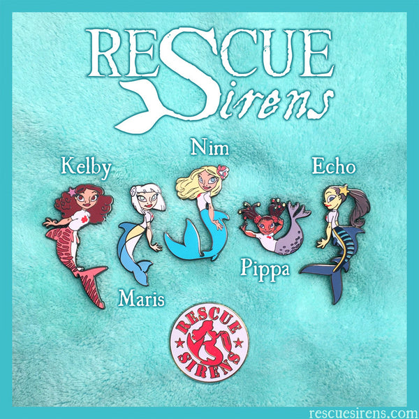 "Rescue Sirens" mermaid enamel pins