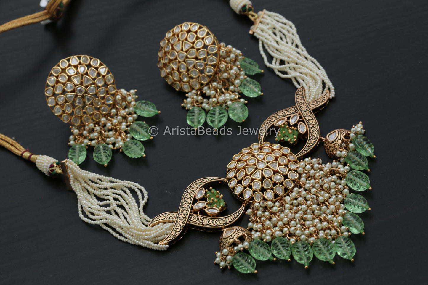 Uncut Polki Kundan Choker Set - Mint Drops