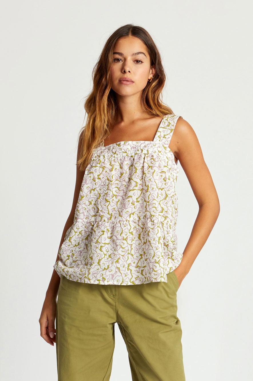 CAITLIN Floral Print Organic Cotton Top - White, Size 3/ UK 12/ EUR 40