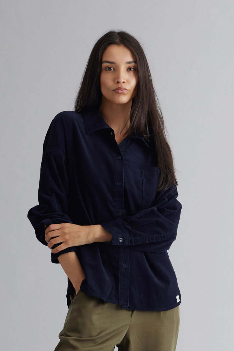 HANAKO Womens Organic Cotton Shirt Navy, Size 4 / UK 14 / EUR 42