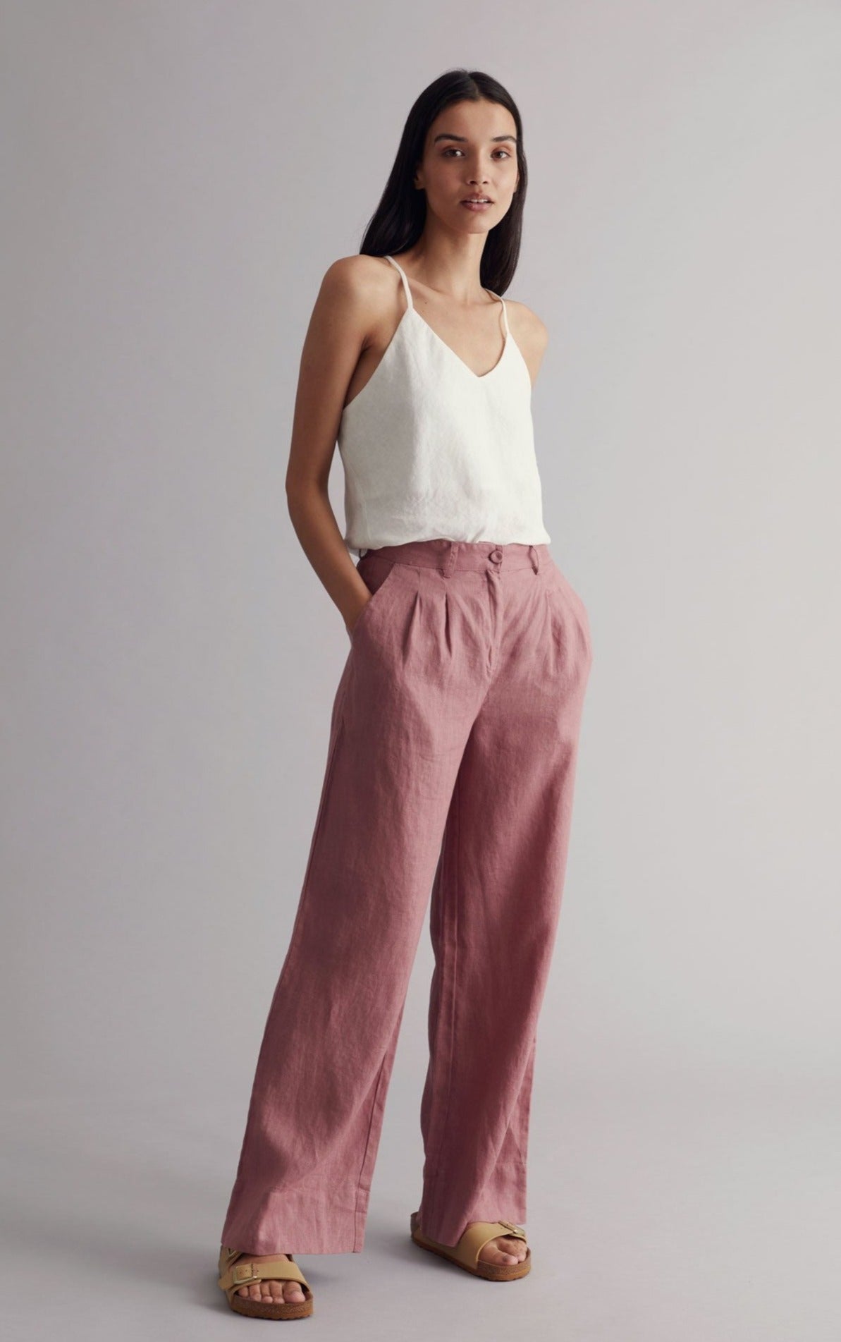 LION Organic Linen Trousers - Dusty Pink, SIZE 2 / UK 10 / EUR 38