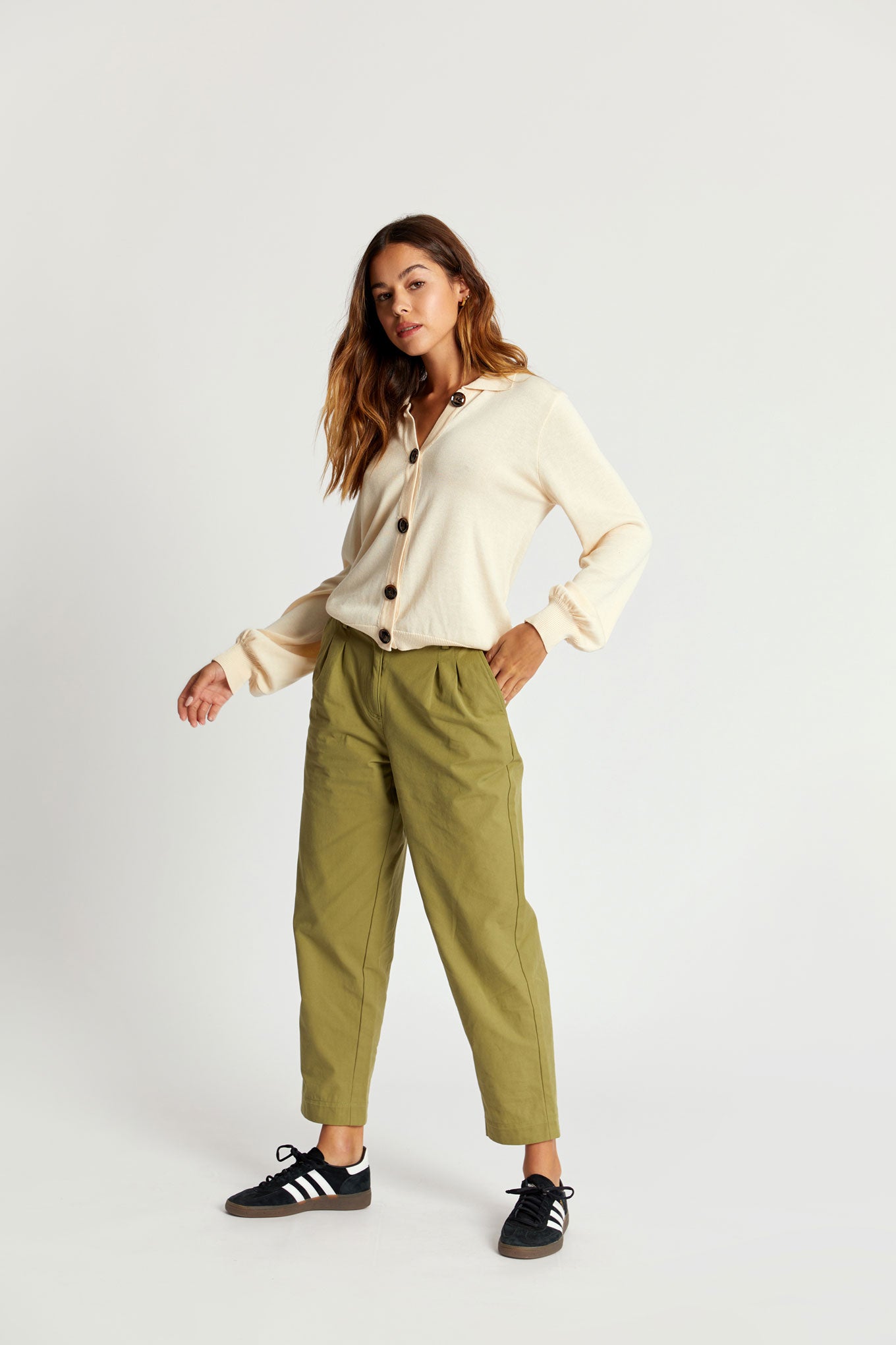 OLIA Organic Cotton Trouser - Khaki Green, SIZE 2 / UK 10 / EUR 38