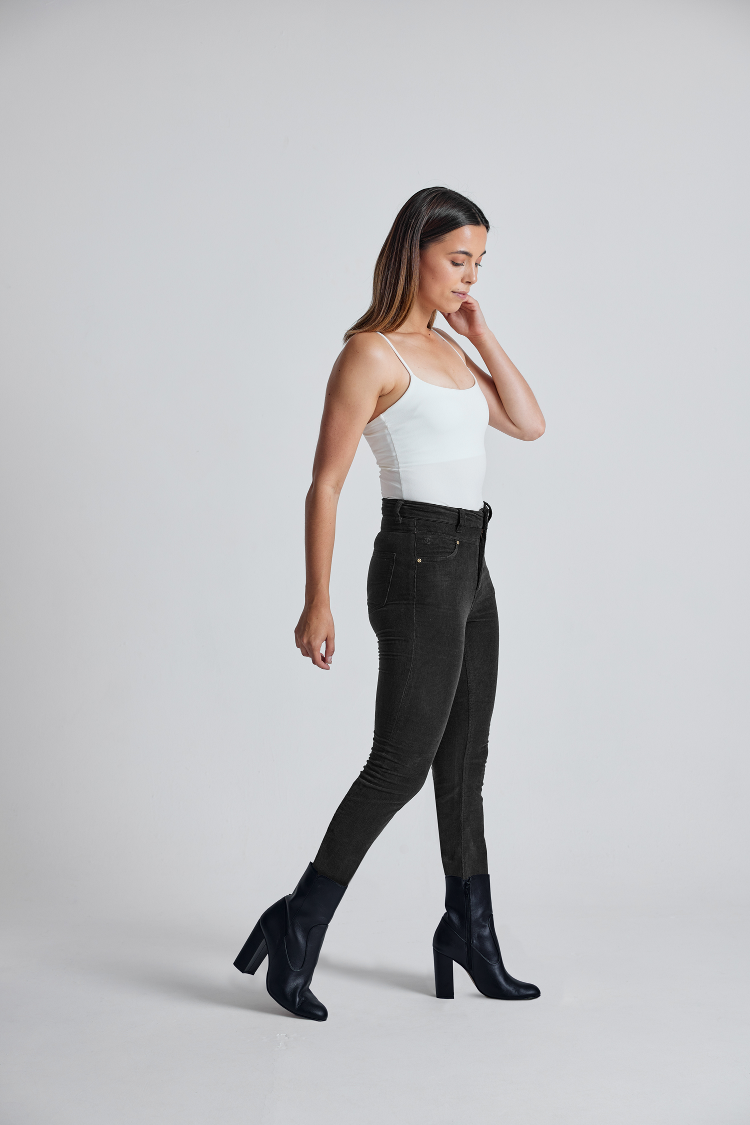 NINA Black - GOTS Organic Cotton Cord High Waist Skinny Jean by Flax & Loo, 33" / Regular