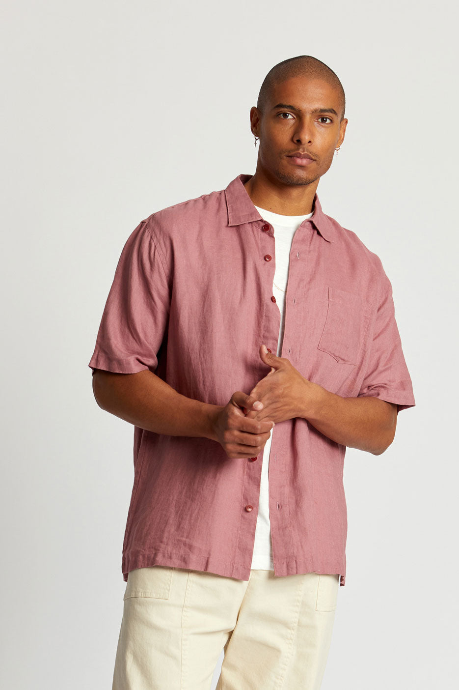 SEB Organic Linen Shirt Mens - Dusty Pink, Extra Large