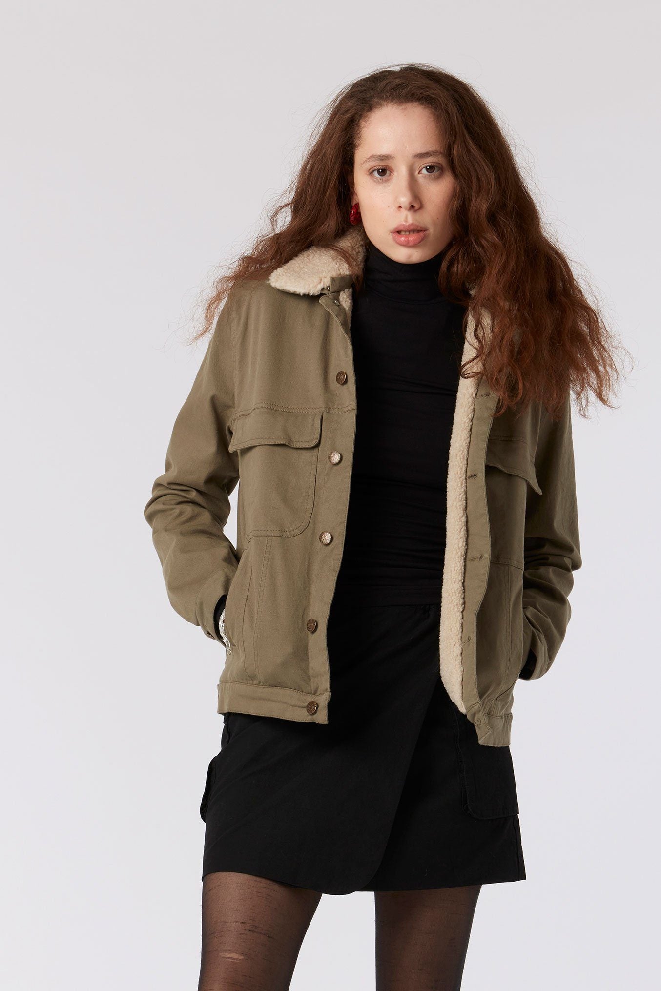 EVER - Fleece Lined Organic Cotton Jacket Slate, Size 4 / Uk 14 / Eur 42
