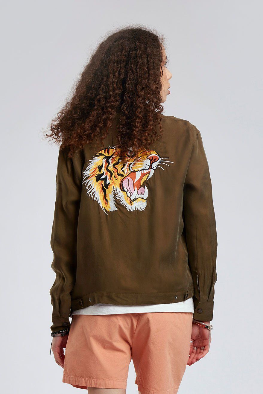 TIGER BLAZE Cupro Jacket - Khaki, SIZE 2 / UK 10 / EUR 38